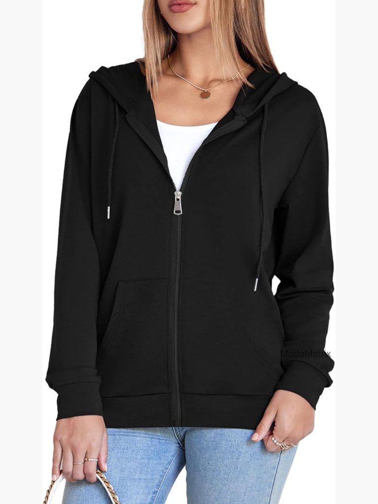 Womens Zip Up Hoodie Long Sleeve Casual Oversized Full Zip Fleece Jacket